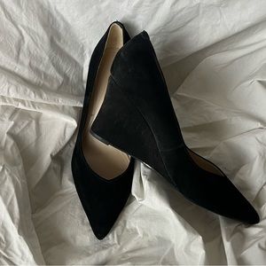 Marc Fisher Black Suede Pointed Toe Wedge Pumps
